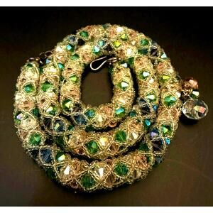Hand-beaded Pastel Crystal Bead Necklace Blue, Pink, Green, Yellow, Purple